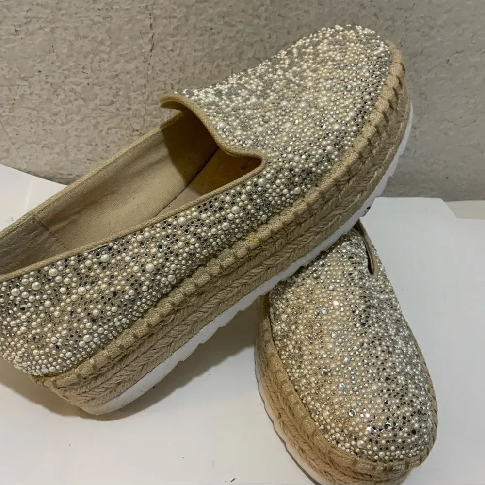 Gianni Bini Kaden Pearl Rhinestone Platform loafers women size 8
